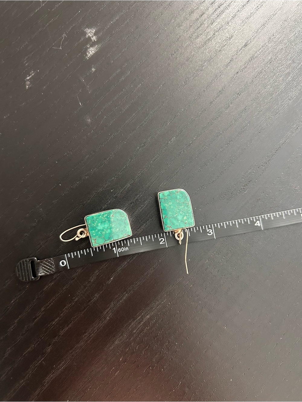 Native American Made Turquoise Stone set Sterling Silver Drop Dangle Earrings - Picture 9 of 10